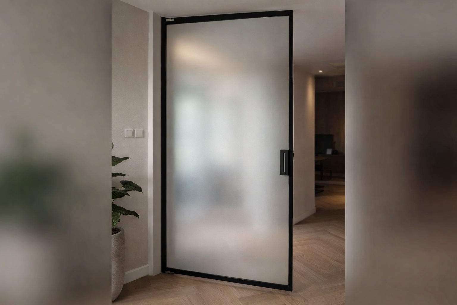 Pivot steel doors with  frosted glass options